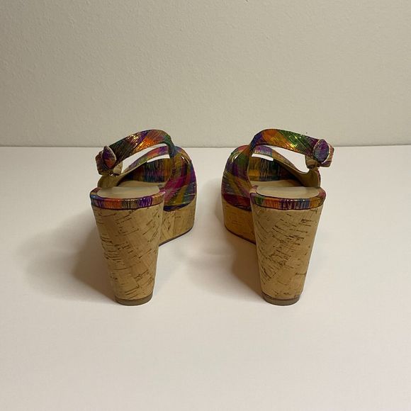 Stuart Weitzman Jean Winsel Tinsel Slingback Espadrille Wedge Sandals Sz 7.5M - Picture 6 of 9